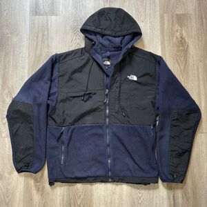North Face Mens XL Blue Denali Hooded Jacket Outdoors Fleece Zip Hoodie Coat